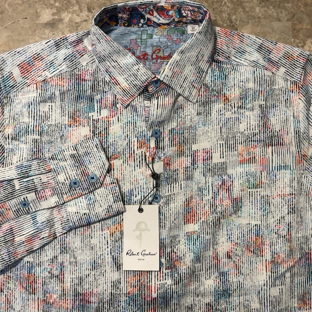 Robert Graham Shirt Mens Medium Colorful Abstract Downbeat Long Sleeve Flip Cuff